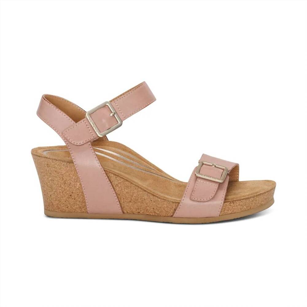 NEW AETREX women's lexa quarter strap wedge sandal in rose